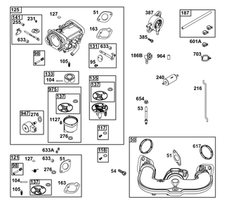 Carburetor And Fuel Supply Group Diagram and Parts List for 44N877-0018-G1 400000 - 699999 Briggs and Stratton Engine